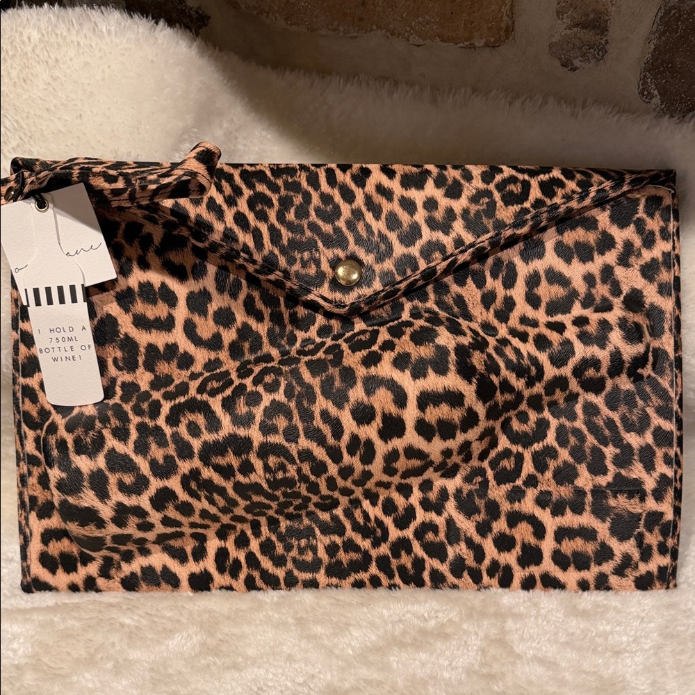 8 Oak Lane Neumann Leopard Wine Clutch Pouch Bag NWT